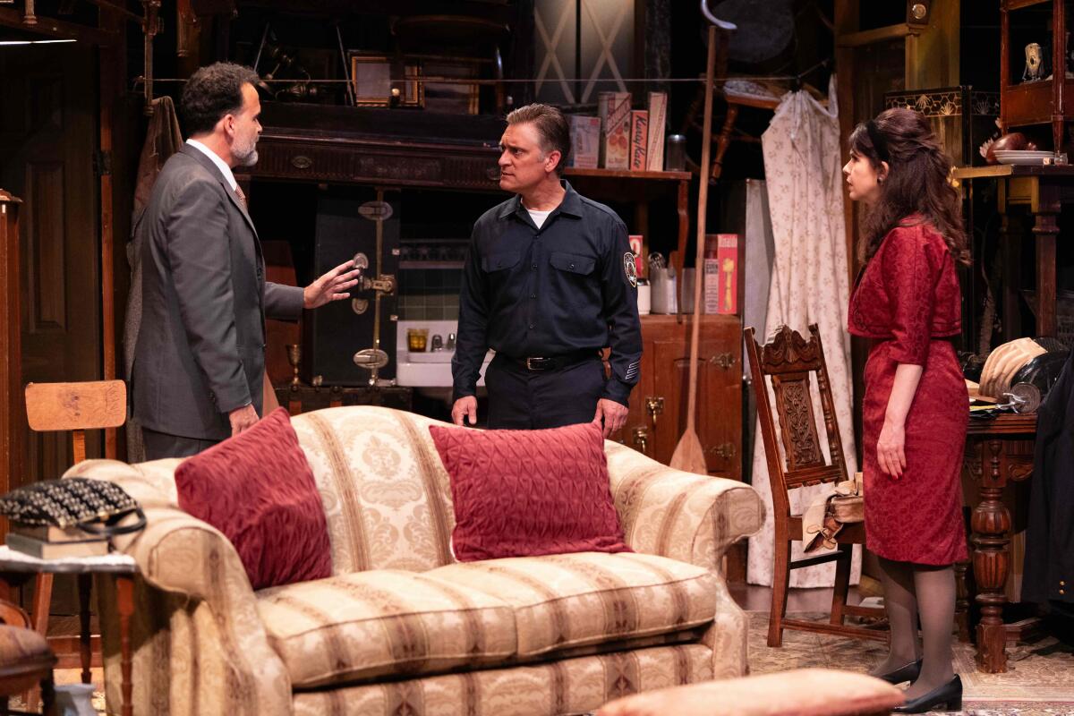 Jason Huber, from left, Scott G. Jackson and Dana Dewes in "The Price" at Pacific Resident Theatre.