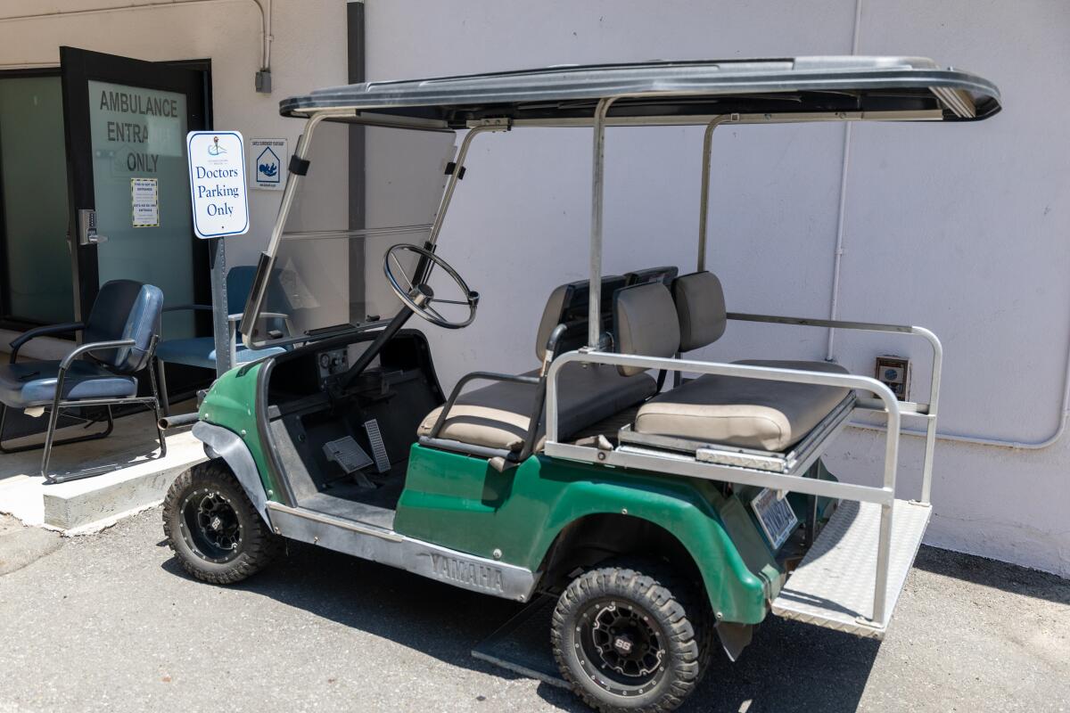 Doctor's parking spot for their golf cart and the emergency entrance at Catalina Island Health.