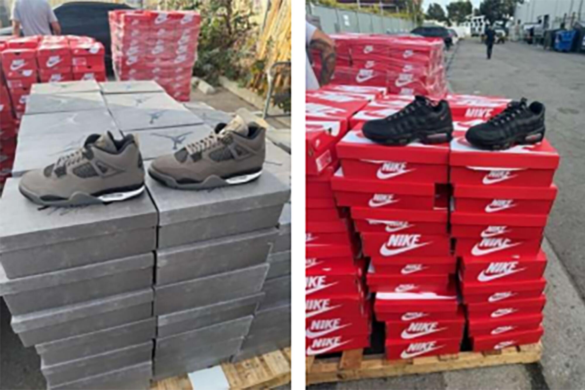 Recovered stolen train cargo, including unreleased Nike shoes