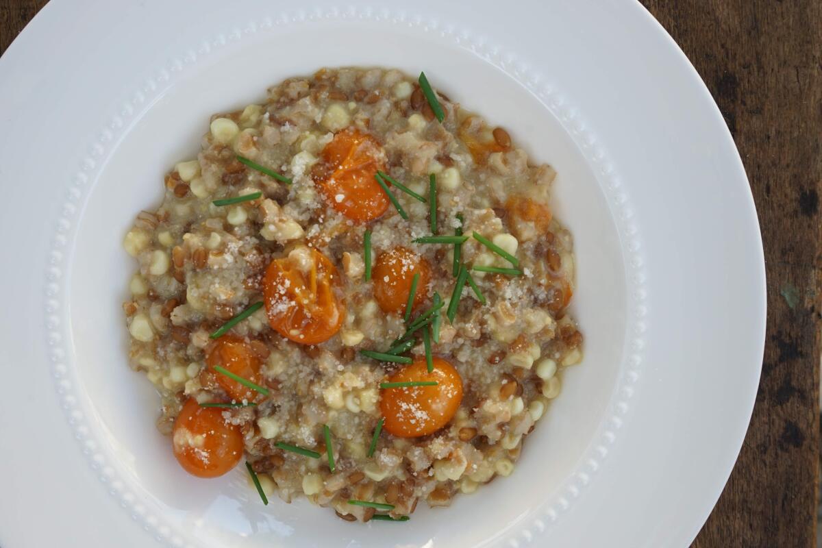 A dish of summer corn farrotto.