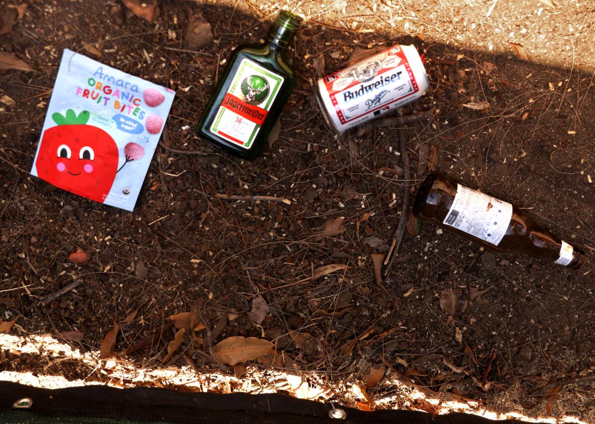 Discarded alcohol containers in the Sunset Square neighborhood in Hollywood.