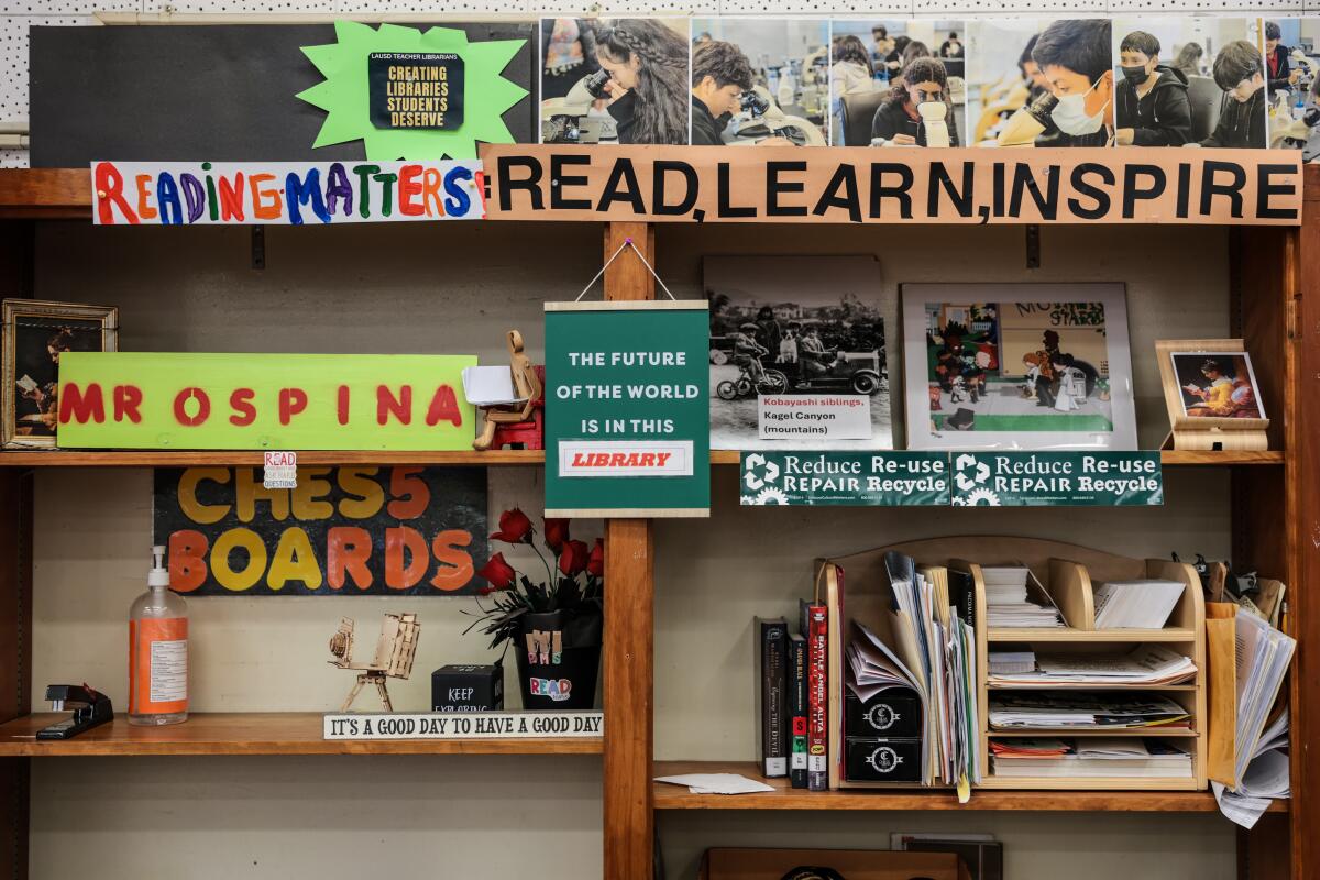 A colorful display promoting reading at Pacoima Middle School.