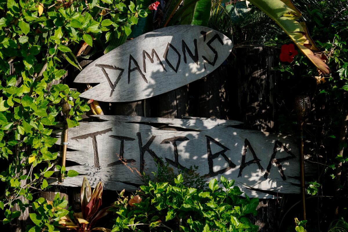 The back exterior sign at Damon's Tiki Steak House on Thursday, Aug. 6, 2026 in Glendale , CA. 
