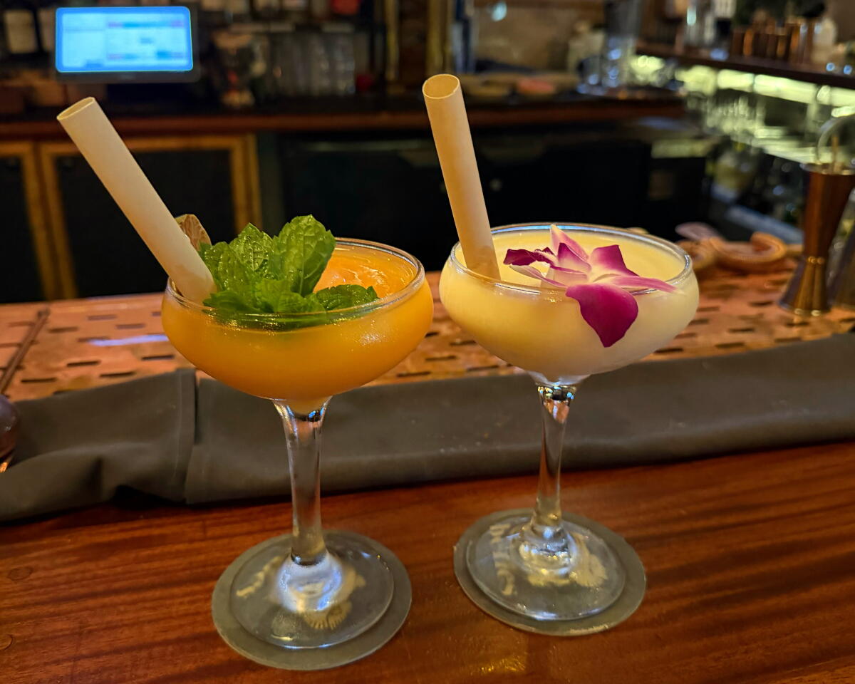 The pina colada and maui wowie slushies at Belle's Beach House in Venice.