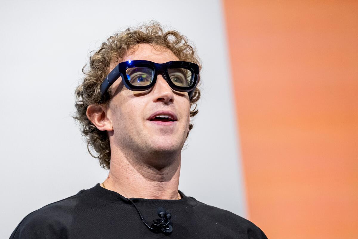 Mark Zuckerberg, chief executive officer of Meta Platforms Inc., wears Orion augmented reality (AR) glasses.