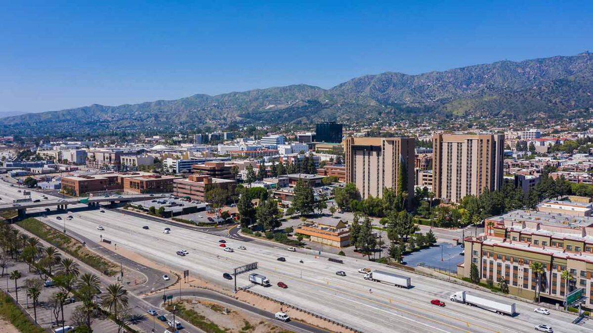 Aerial view of the downtown area of Burbank