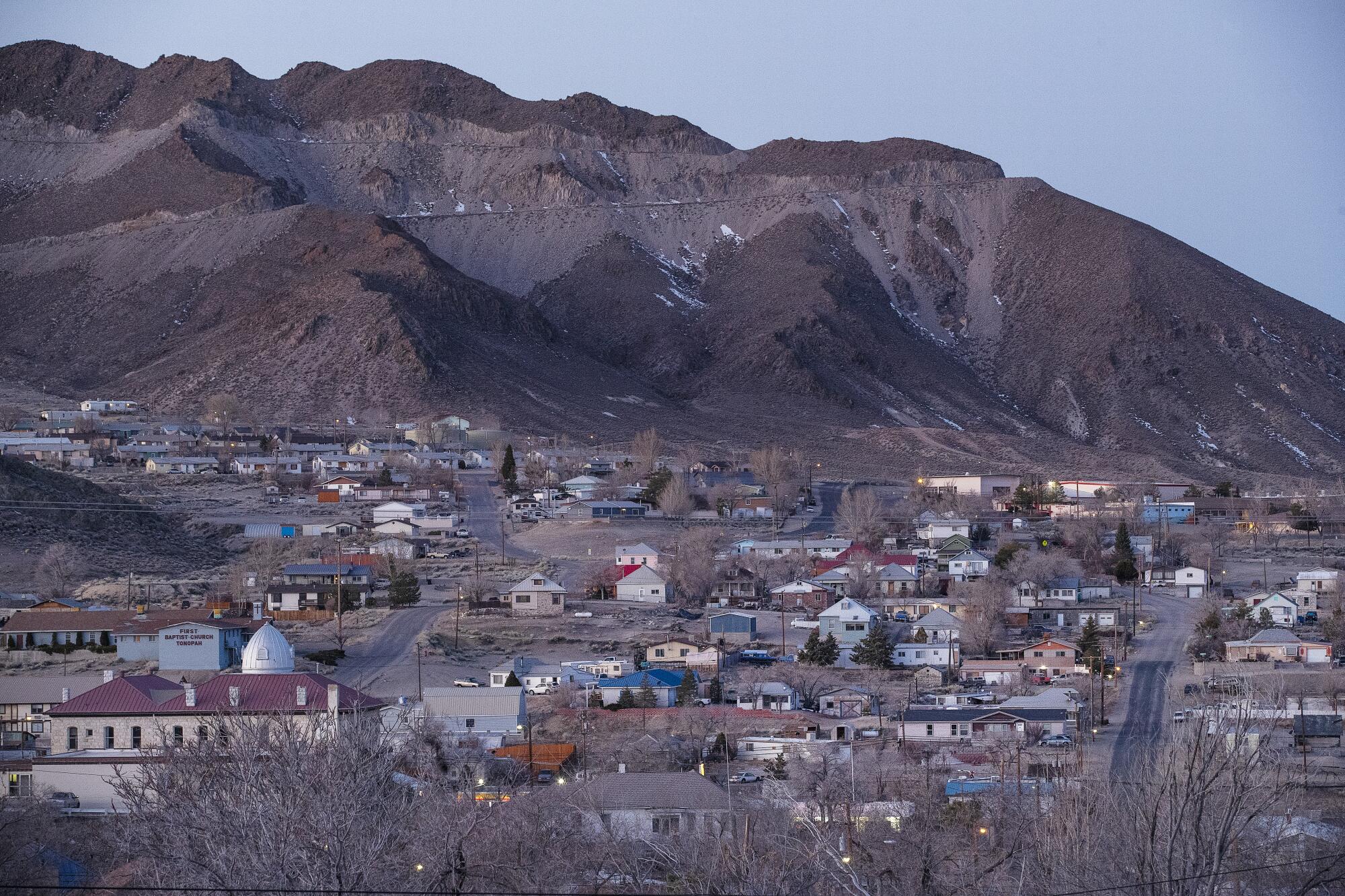 Homes with a mountain backdrop in Tonopah, Nevada.