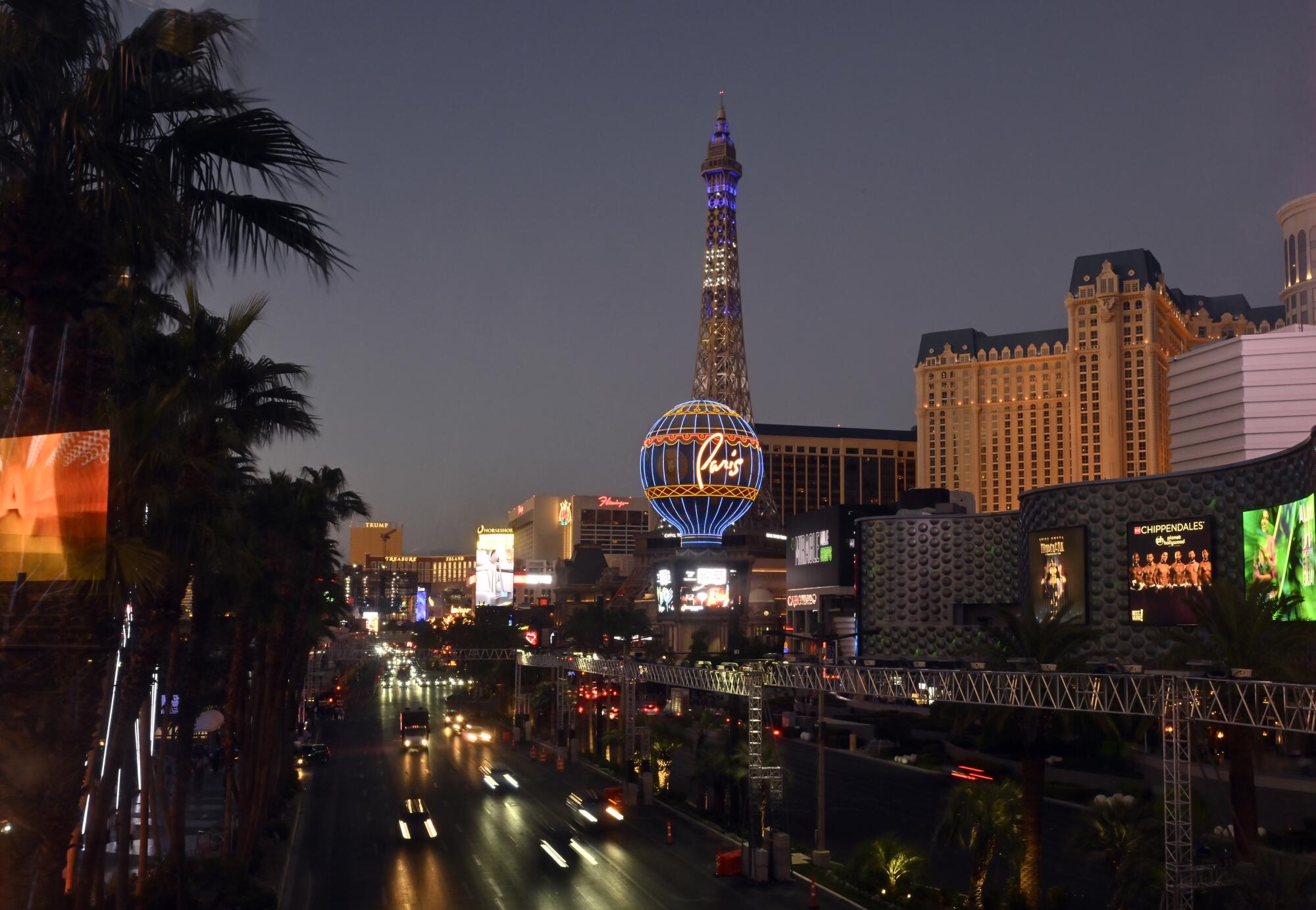 Vehicle traffic is seen along the Las Vegas Strip.