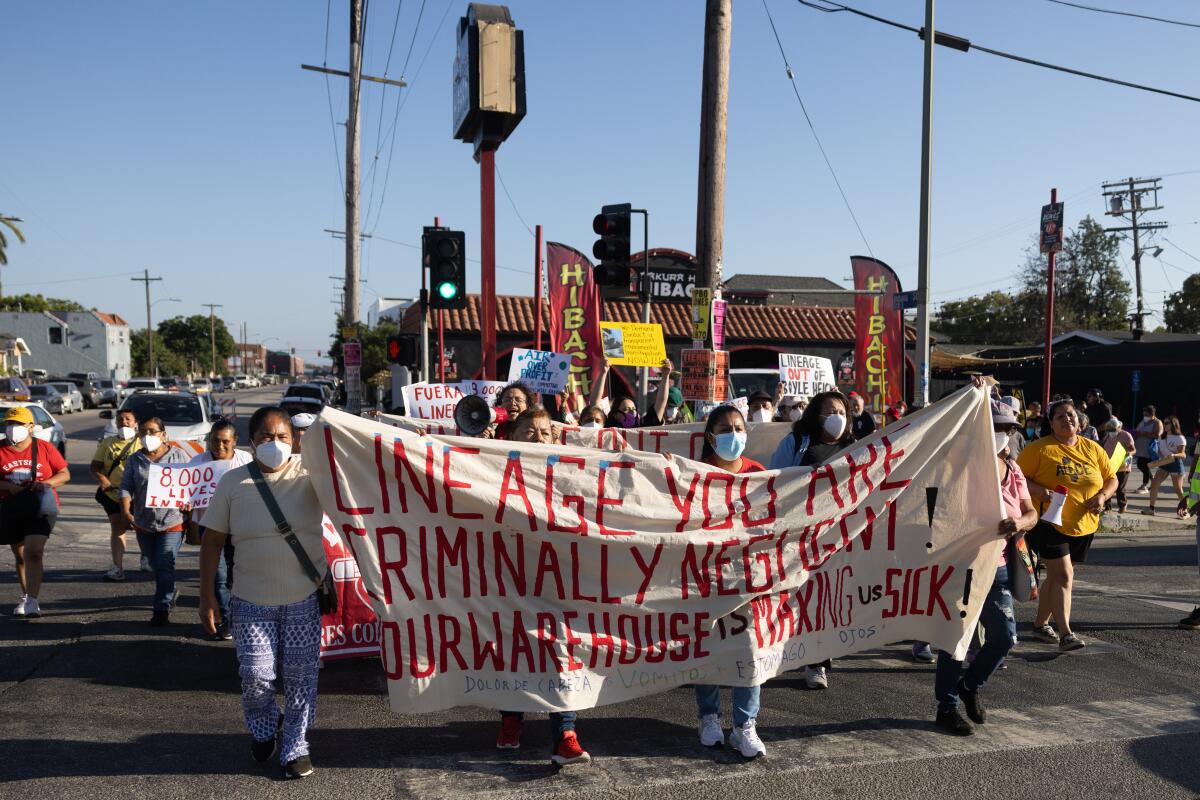 Protesters march toward Stevenson Middle School.