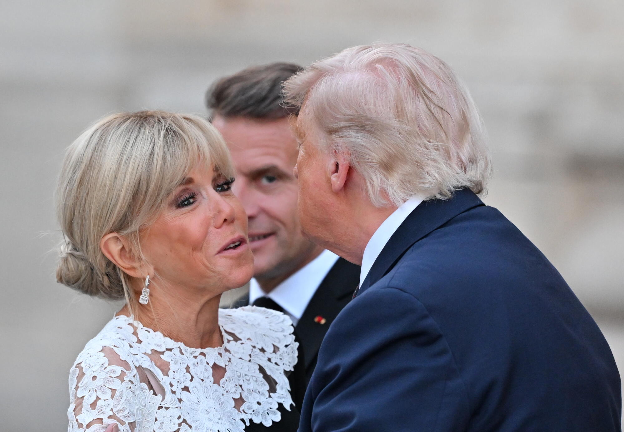 French First Lady Brigitte Macron, French President Emmanuel Macron, and U.S. President Donald Trump