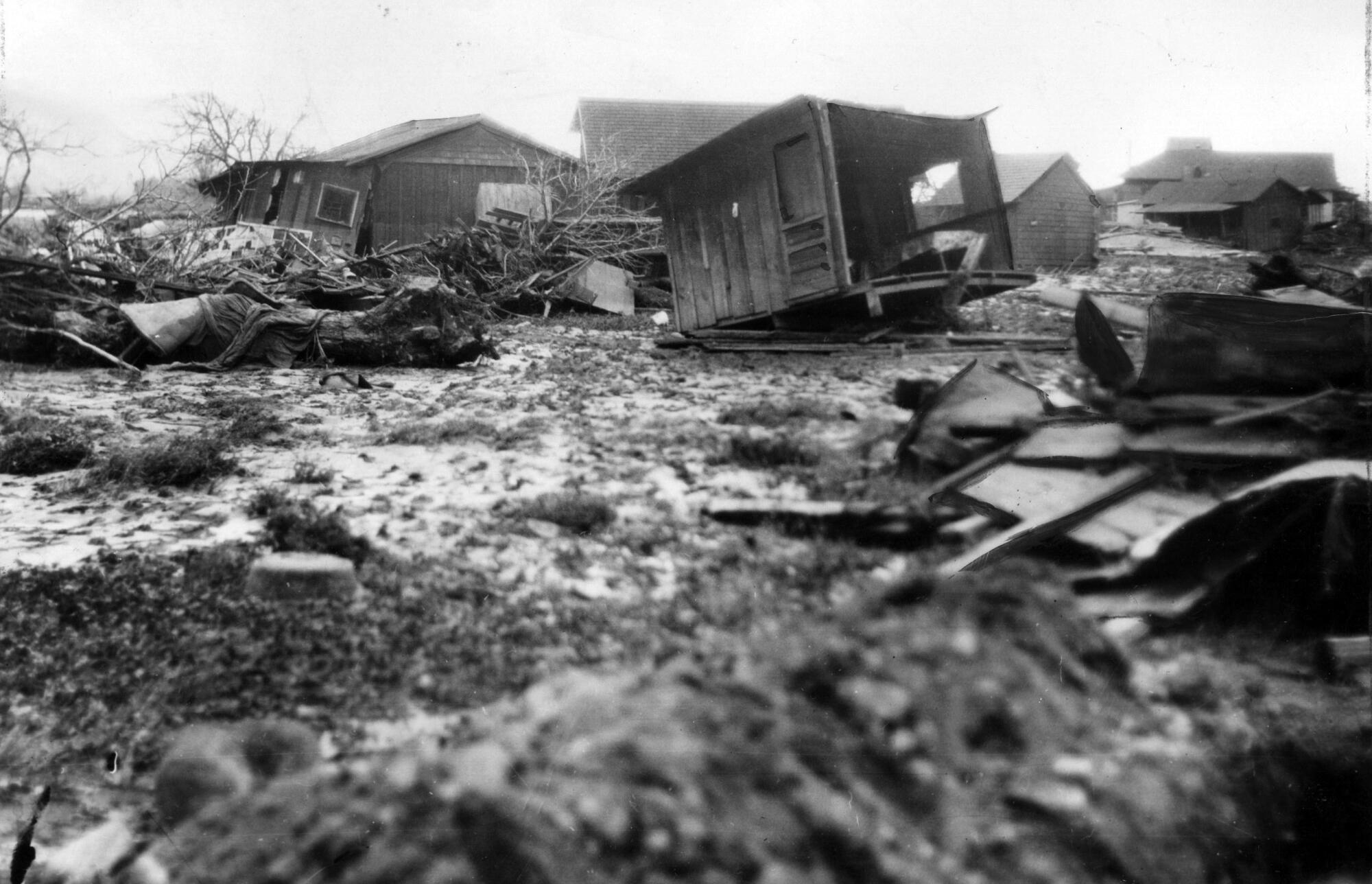 March 14, 1928: Remains of homes in Santa Paula following the collapse of St. Francis Dam. 