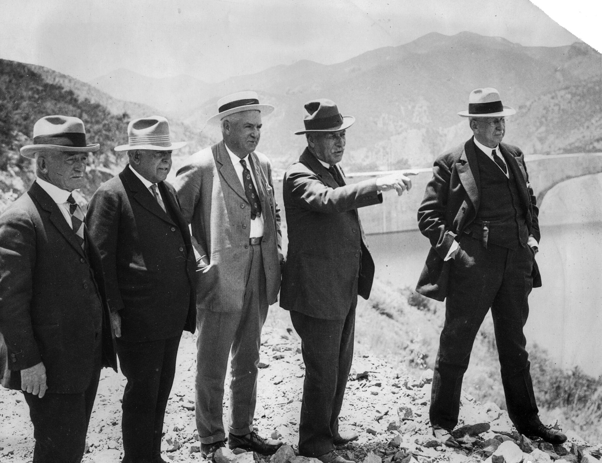 Circa 1926 photo of officials at the site of the new St. Francis Dam. 