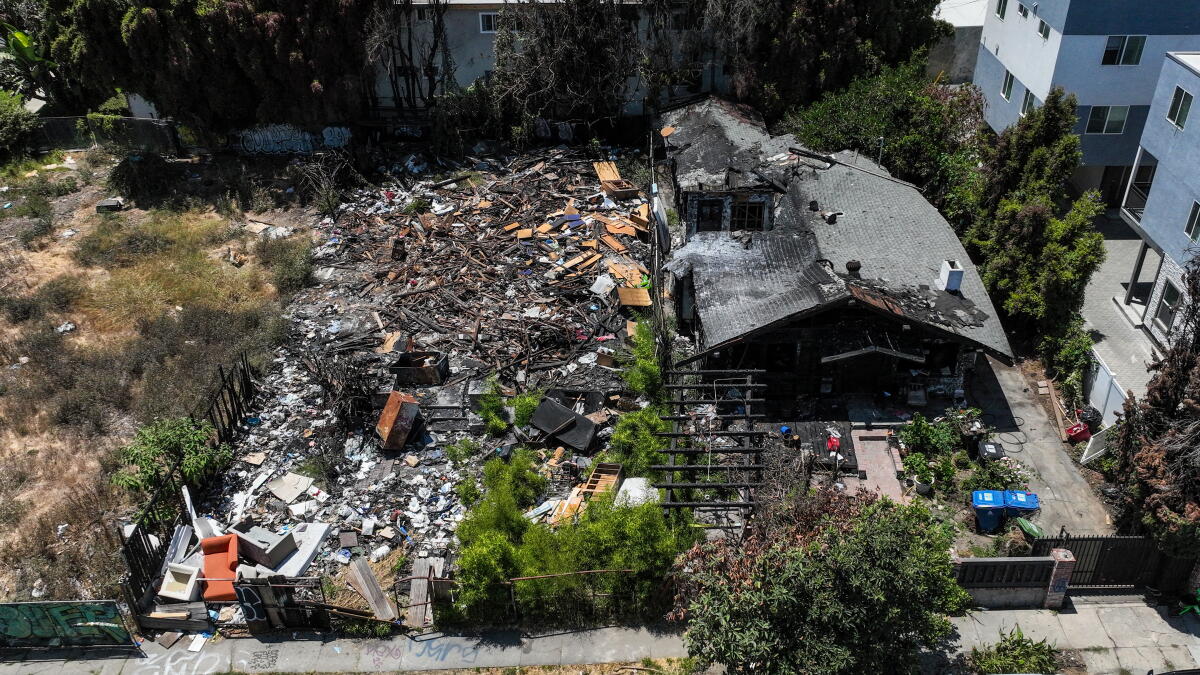 Aerial view of Larchmont home belonging to Pastor Juan Galicia that was destroyed by a fire.