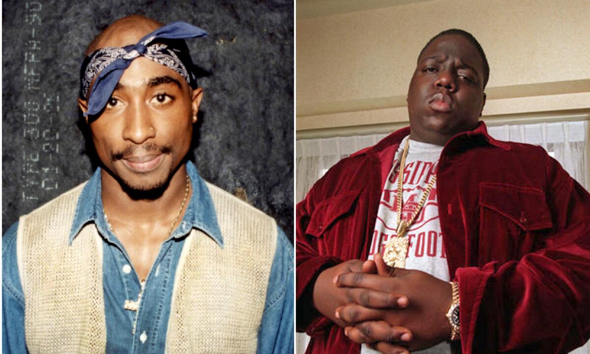 Rappers Tupac Shakur, left, and Christopher Wallace, a.k.a. the Notorious B.I.G. or Biggie Smalls.