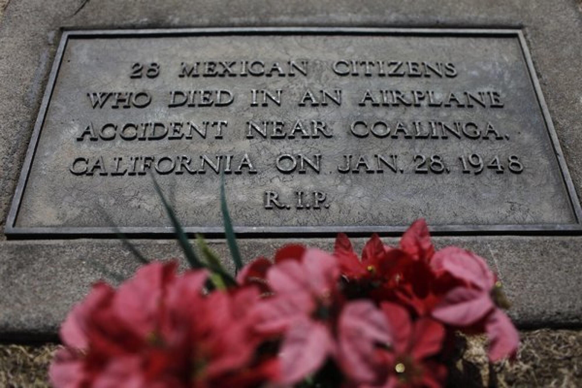 The grave marker for the Mexican nationals killed in a 1948 plane crash did not include their names.