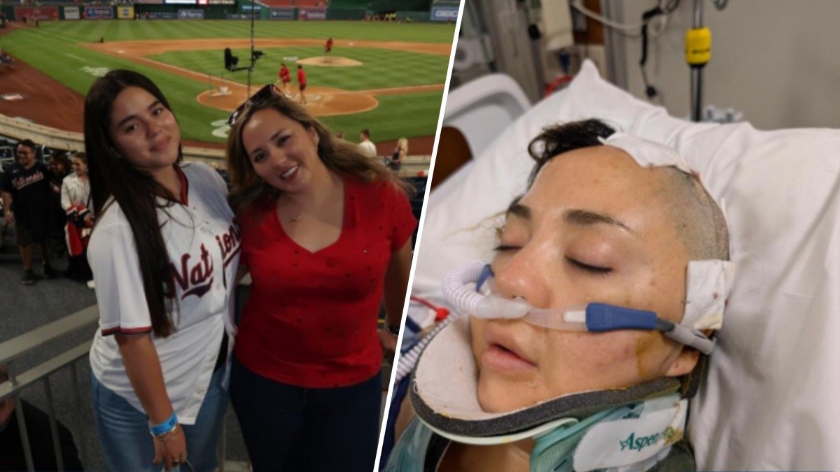 Pamela Guillen, before and after riding the X2 roller coaster
at Six Flags Magic Mountain.