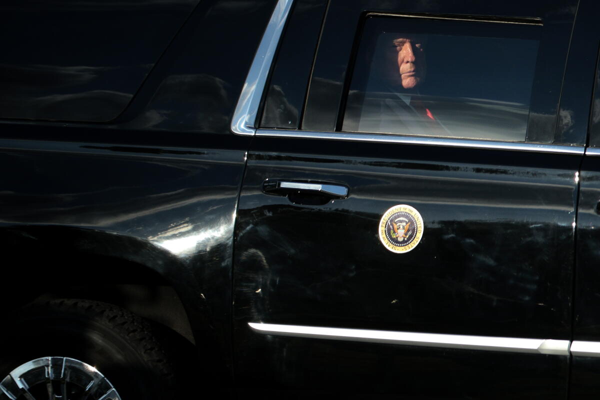 President Trump arrives at the Ellipse before departing the White House